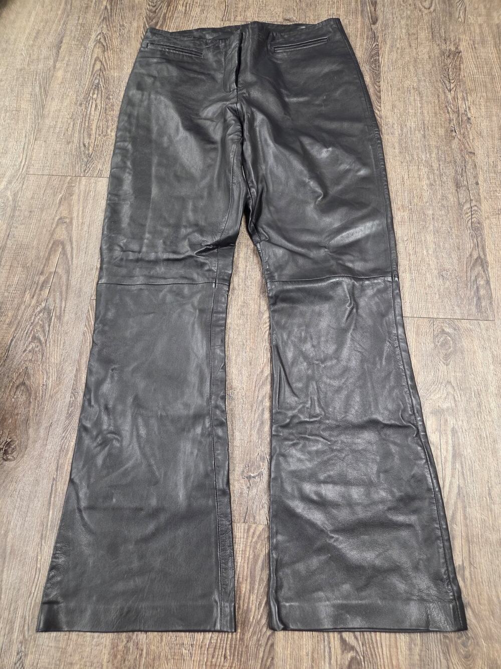 Cache Pants Black 100% Lamb Leather Pockets Straight Leg Size 6